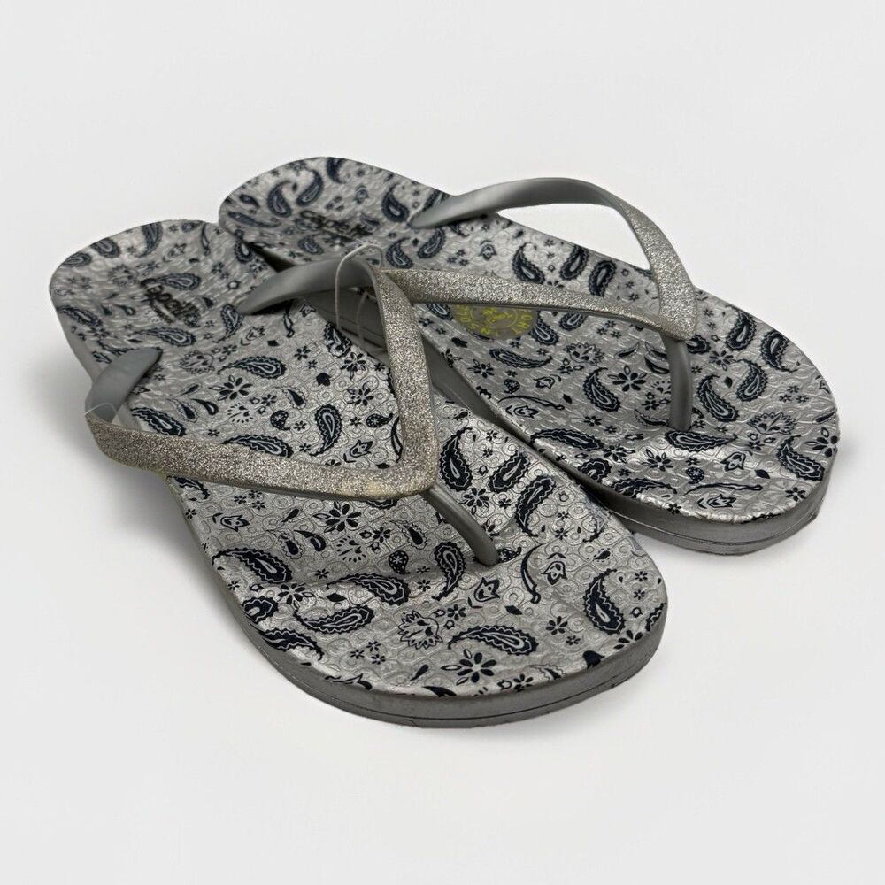 Capelli New York Paisley Flip Flops Comfort Insole Silver Glitter Women's Size 7